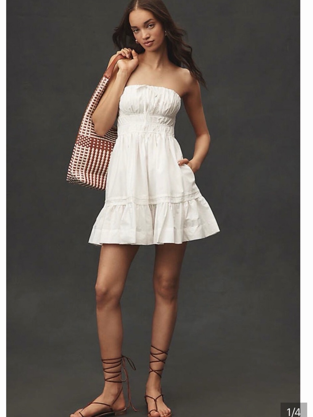 Anthropologie Somerset White Strapless Smocked Tiered Sundress